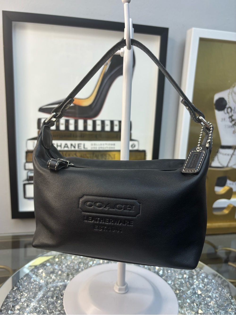 Coach y2k vintage black leather mini hobo/baguette shoulder bag EUC
